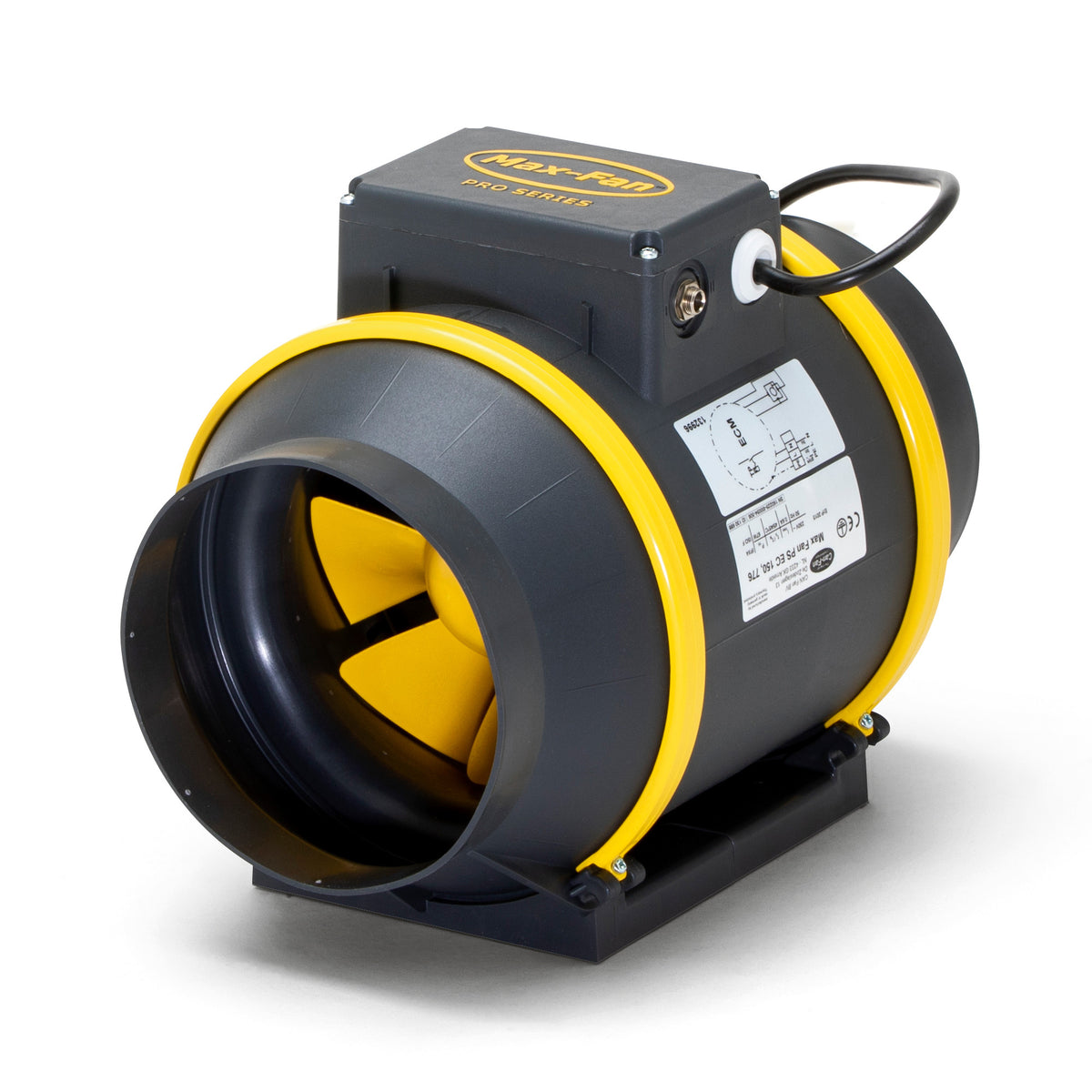 Can Max-Fan Pro EC bare inline extractor with yellow-tipped impeller