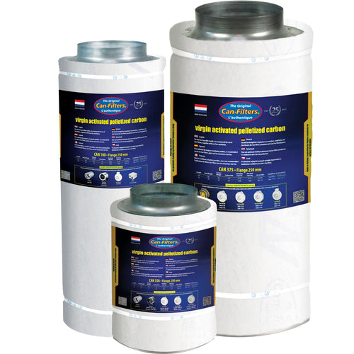Can Original 1500 carbon filter family shot showing the small plastic-bodied unit with printed spec label