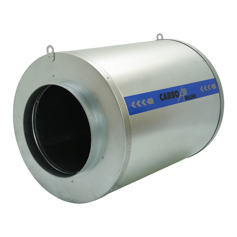 CarboAir Inline Carbon Filter front view of the flange and steel body