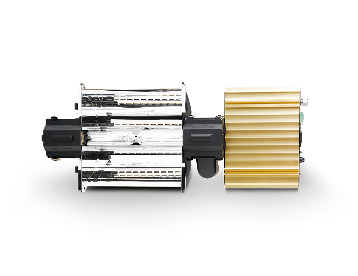 Dimlux Expert Series 630W Dual Full Spectrum — complete fixture with ballast, reflector and twin CMH lamps