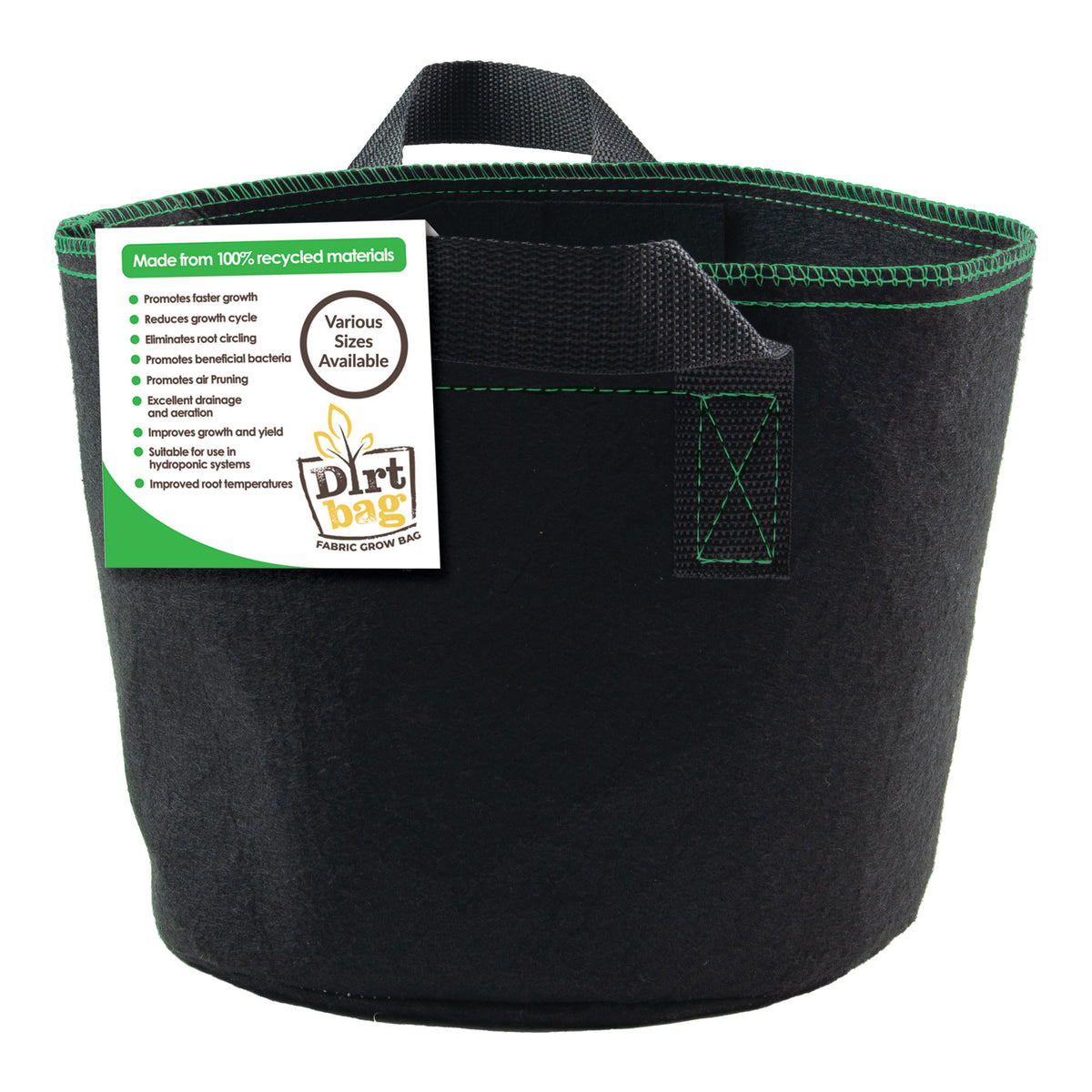 Dirt Bag 56L recycled fabric pot with reinforced handles and hang tag