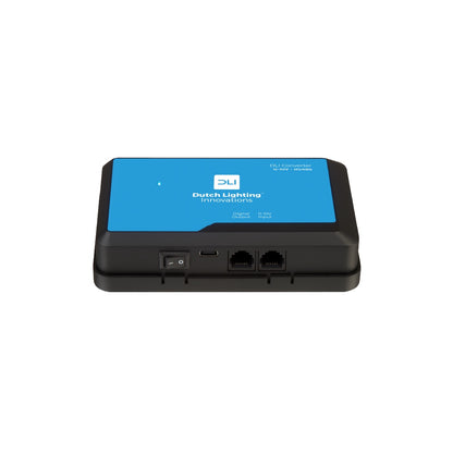 DLI 0-10V Converter — front view with on/off switch and the two control ports