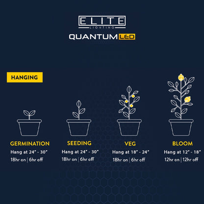 Elite Quantum LED Grow Light Panel hanging heights and light schedule for each growth stage