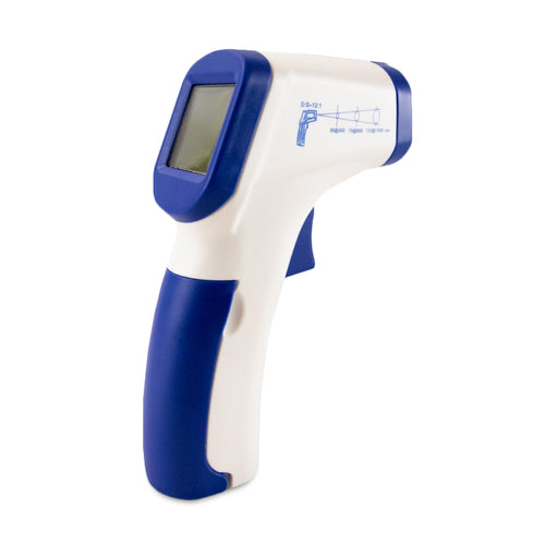 ETI Mini RayTemp infrared thermometer, blue and white pistol-grip design