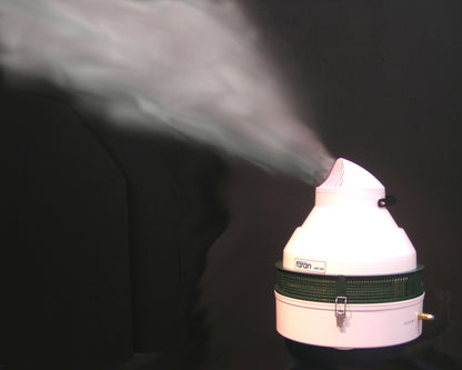 Faran HR-50 Humidifier running, throwing a plume of fine mist