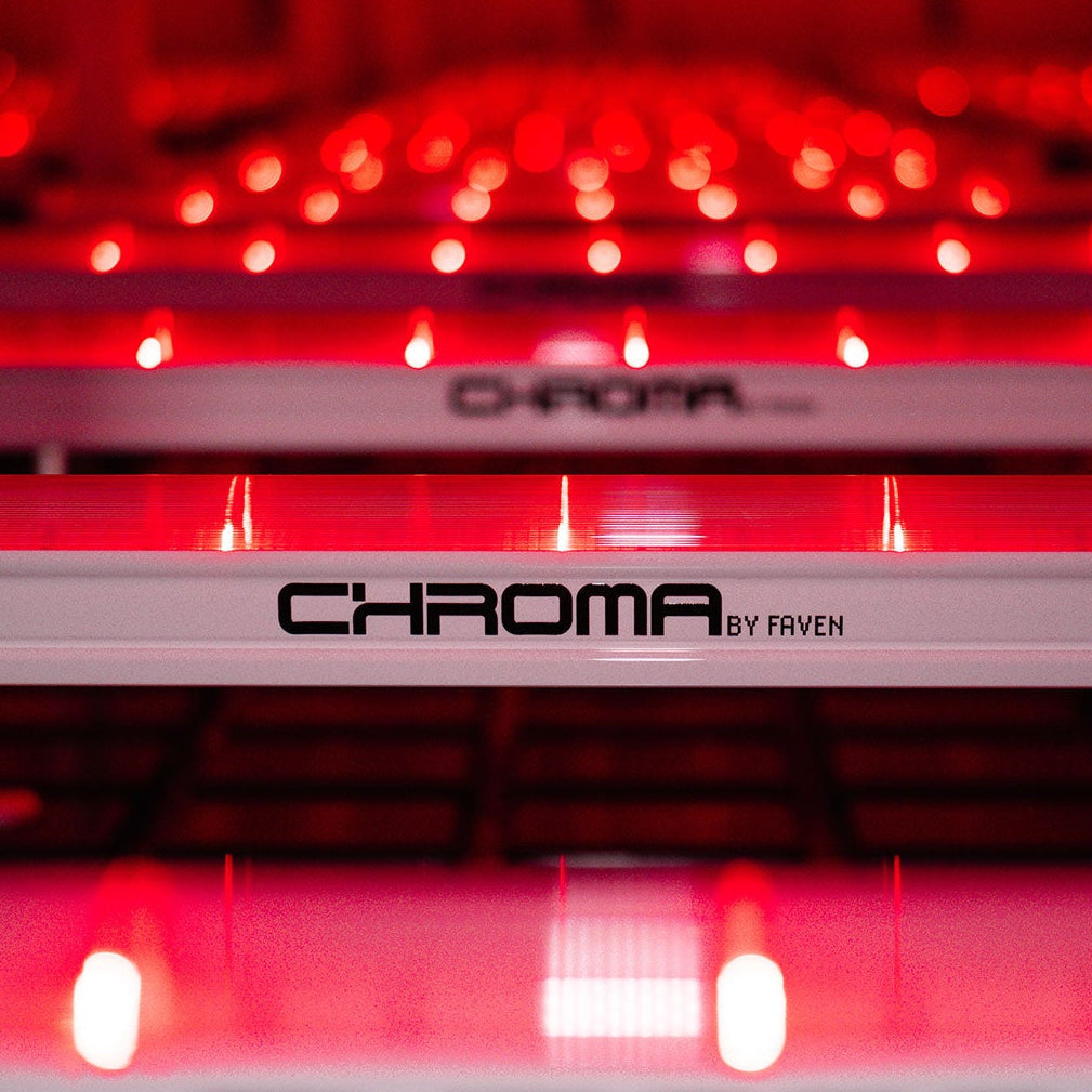 Faven Chroma Under Canopy LED Kit: Chroma bars lit with a red-heavy spectrum