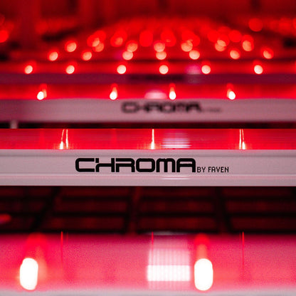 Faven Chroma Under Canopy LED Kit: Chroma bars lit with a red-heavy spectrum