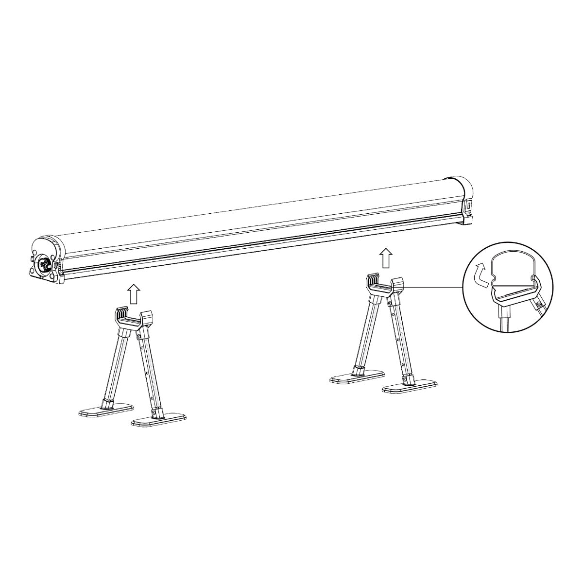 Faven R8 Under Canopy LED Kit: drawing of a bar clipping onto its stands