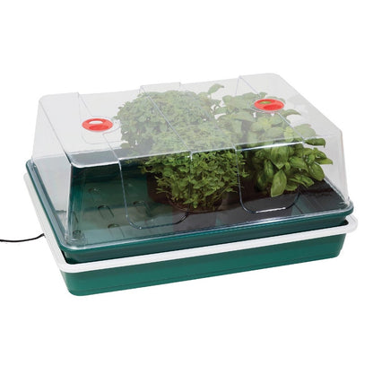 Garland XL High Dome Heated Propagator - green base with clear high dome cover and adjustable vents