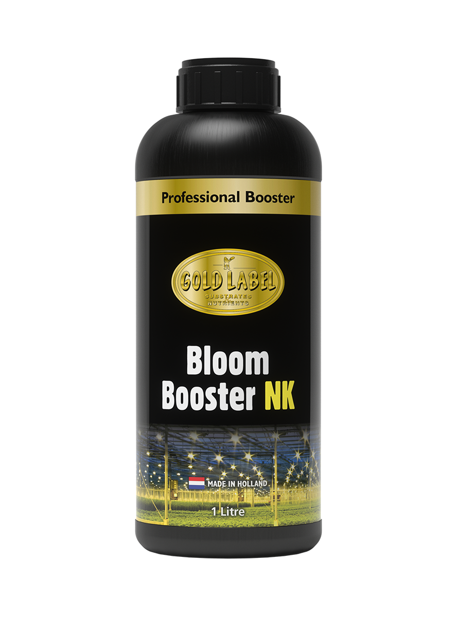 Gold Label Bloom Booster NK 1 litre bottle, black label with gold branding