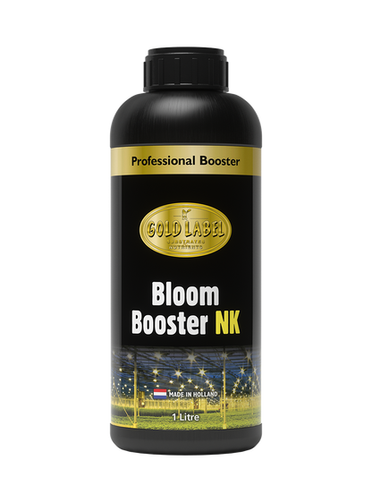 Gold Label Bloom Booster NK 1 litre bottle, black label with gold branding