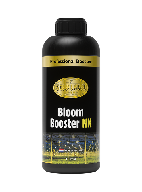 Gold Label Bloom Booster NK 1 litre bottle, black label with gold branding