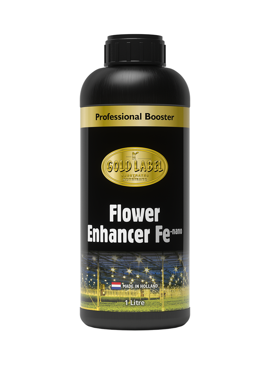 Gold Label Flower Enhancer FE Nano 1 litre bottle, black label with gold branding