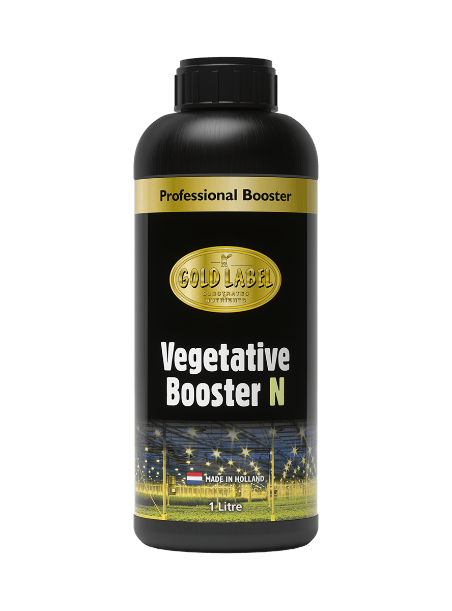 Gold Label Vegetative Booster N 1 litre bottle, black label with gold branding