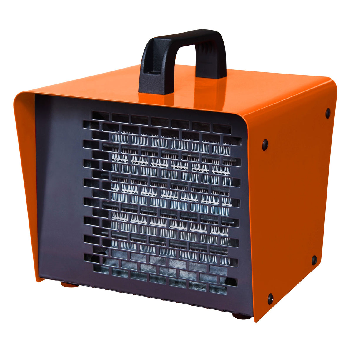 Gorilla 2kW Heater in orange, showing the ceramic element grille and carry handle