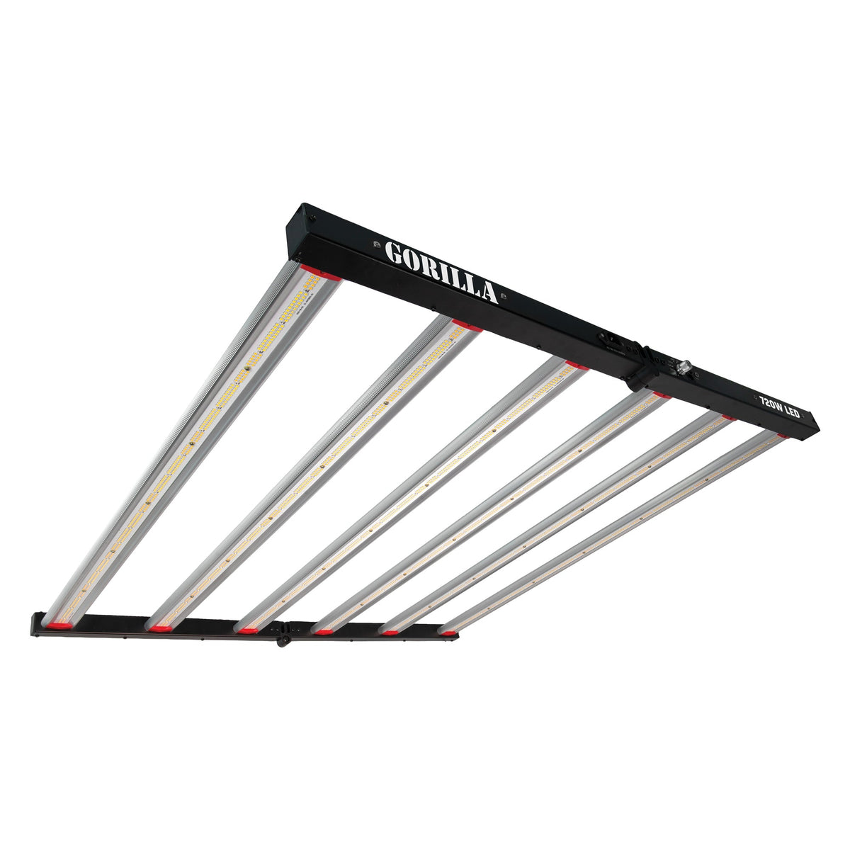 Gorilla 720W LED Gen-3, angled view showing the six foldable light bars and Gorilla branding on the driver bar