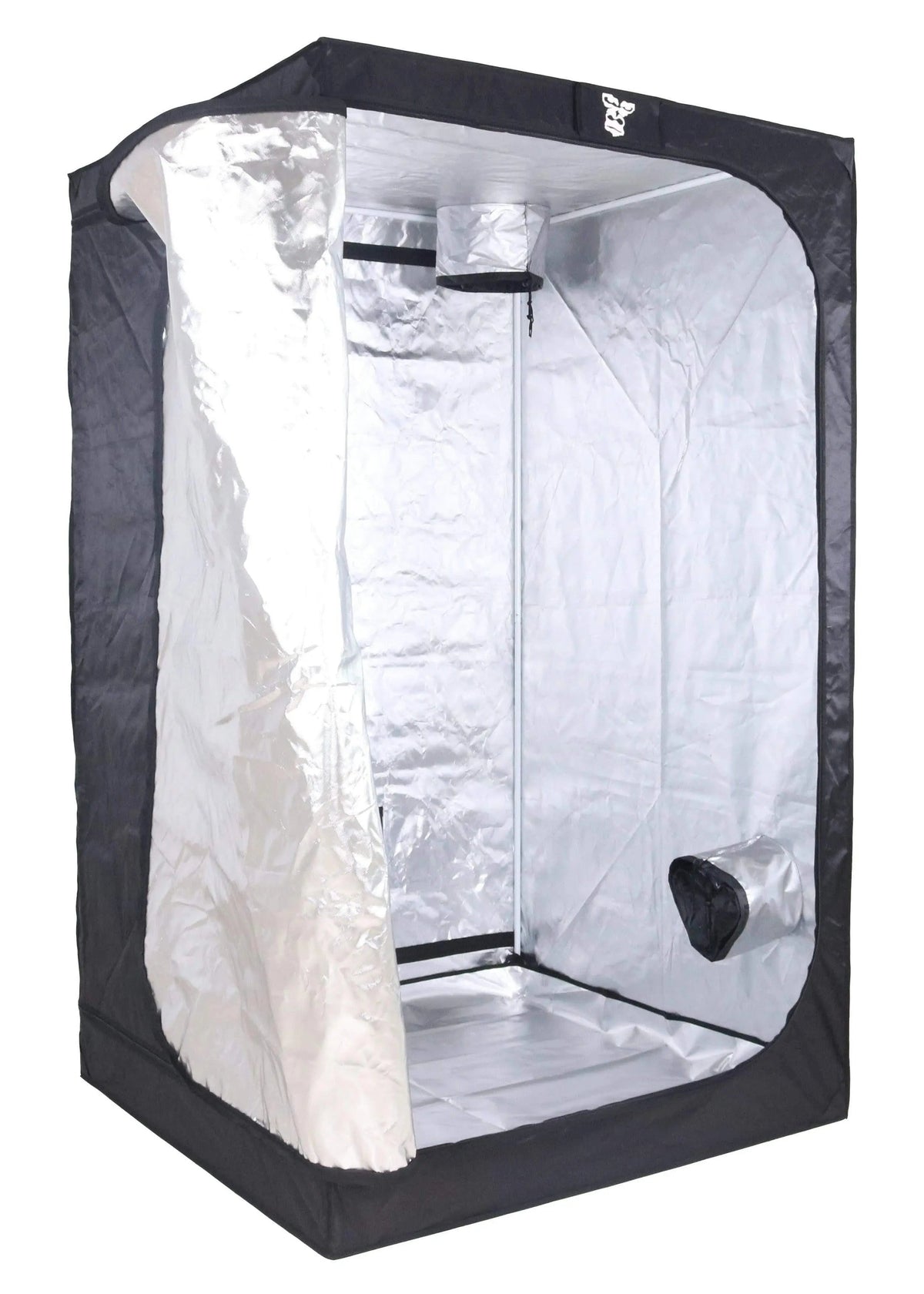 GorillaBox Grow Tent, 120 x 120 x 200cm, shown with the front door open and reflective Mylar interior visible