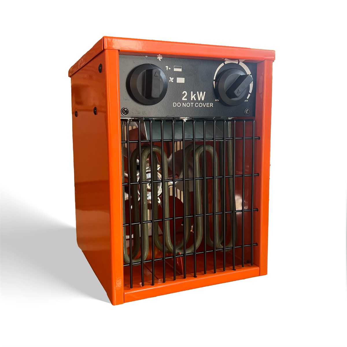 Grow Gadgets Greenhouse Heater, orange steel-cased fan heater with twin control dials, 2KW version