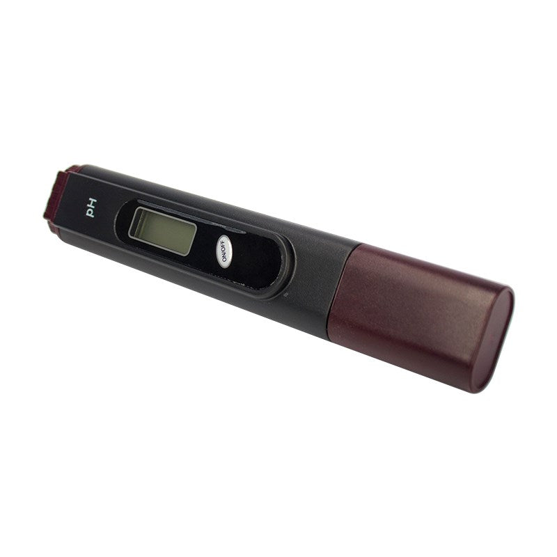 Grow Gadgets pH-Pro Meter shown at an angle, showing the on/off button and probe tip