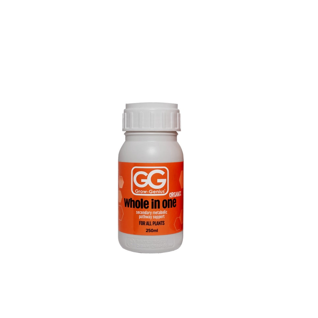 Grow Genius Whole In One 250ml bottle, showing the Grow-Genius label and organic marking