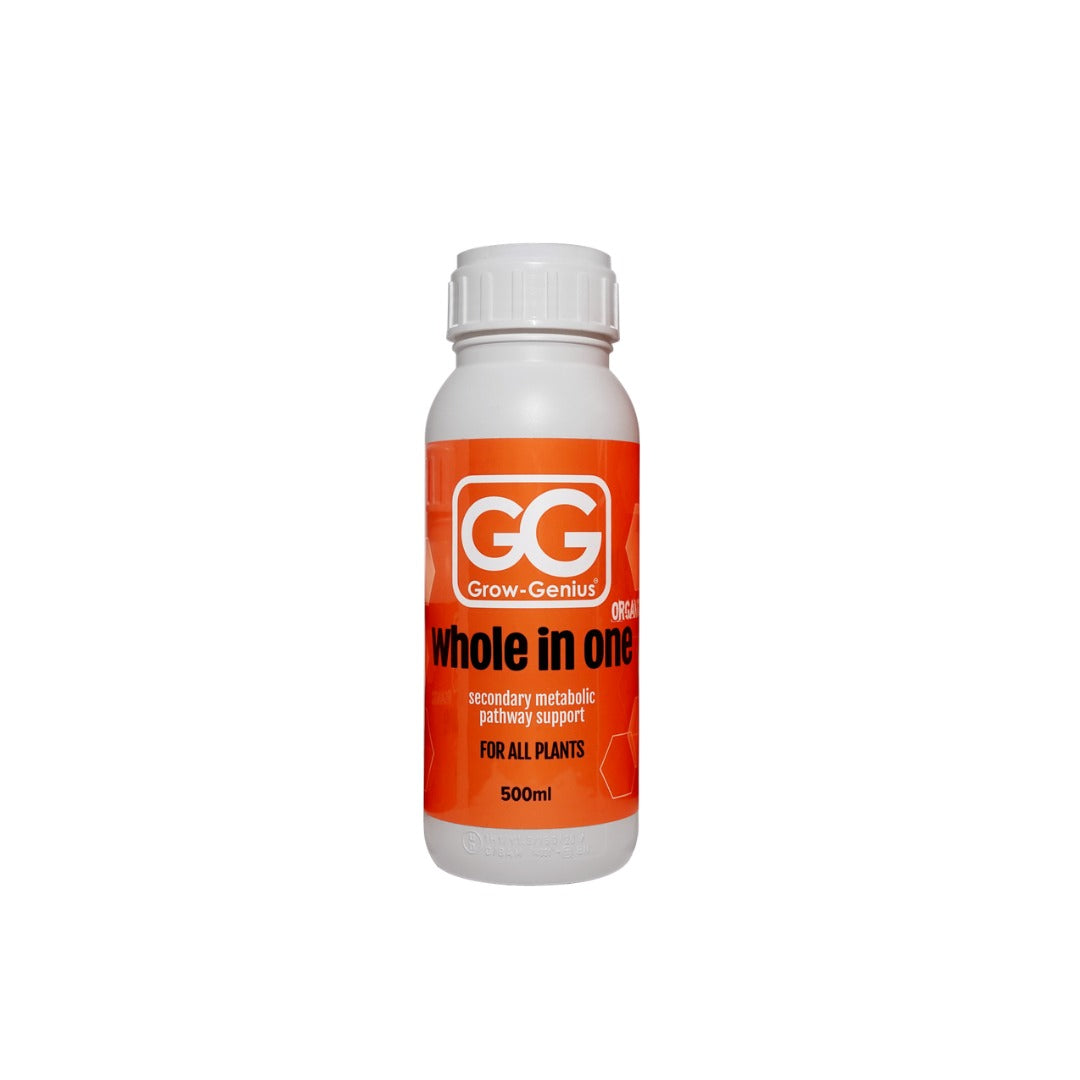 Grow Genius Whole In One 500ml bottle, showing the Grow-Genius label and organic marking