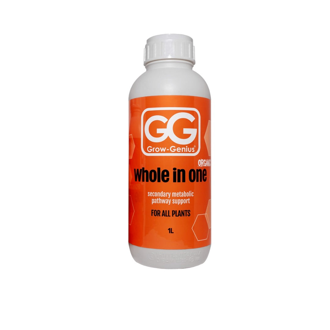 Grow Genius Whole In One 1L bottle, showing the Grow-Genius label and organic marking
