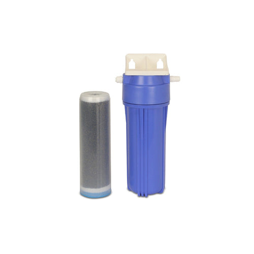 GrowMax 10 Inch De-Ionization Filter Kit, showing the blue 10 inch housing and the DI resin cartridge it contains