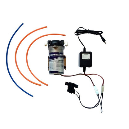 GrowMax Water Booster Pump Kit — pump, power adaptor, shut-off switch and tubing