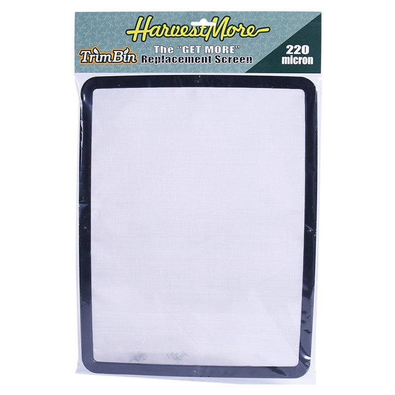 Harvest More Trim Bin Replacement Screen, 220 micron mesh shown in its packaging with mounting hardware