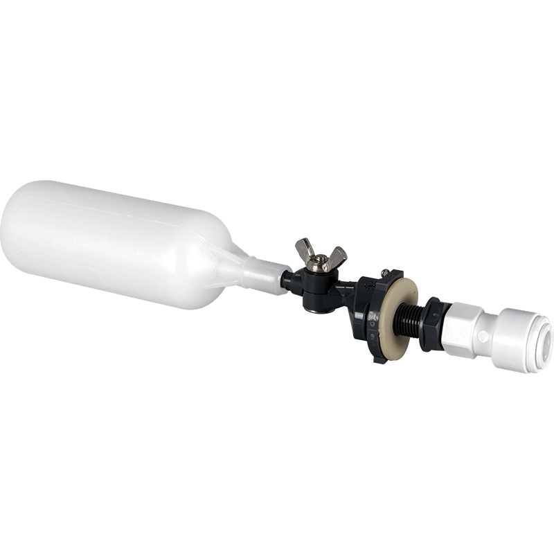 Hydro-Logic float valve with a 3/8 inch quick-connect fitting and adjustable float arm