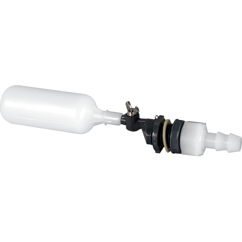 Hydro-Logic float valve with a 1/2 inch barbed fitting and adjustable float arm