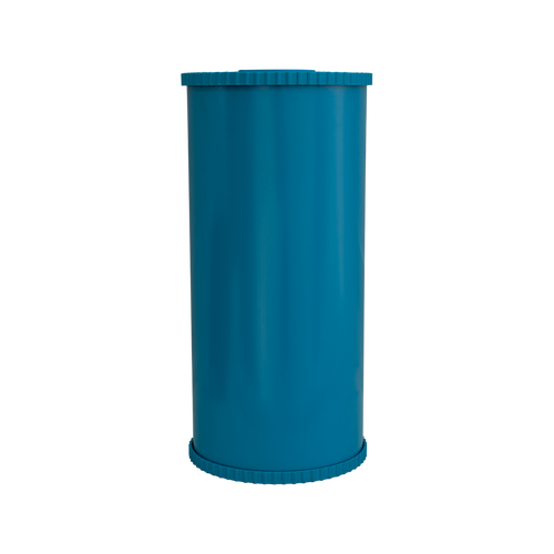 Hydro-Logic PreEvolution KDF catalytic carbon filter cartridge in blue plastic housing