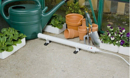Hylite Slimline Ecoheater Tube Heater — floor standing in a greenhouse