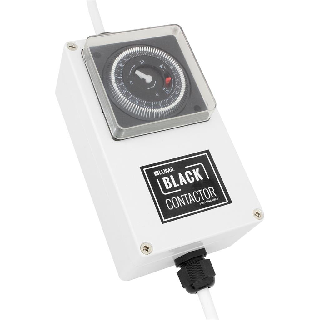 LUMii BLACK Contactor Timer housing with a clear cover over the mechanical timer