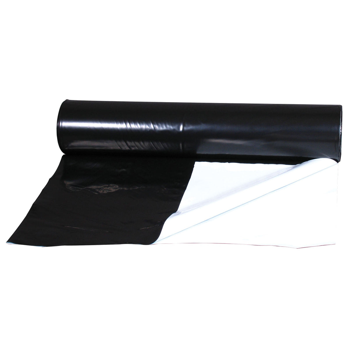 Mariner black/white poly roll, unrolled showing both the black and white faces