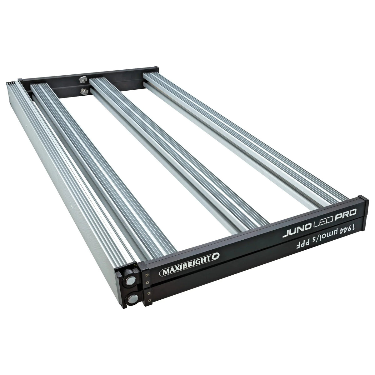 Maxibright Juno Pro 1944 LED fixture from below, showing the six-bar frame and folding hinge