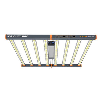 Maxibright MaxiLED Pro Dual 2290 860W — front view showing the timer and Zone A / Zone B dimmer controls