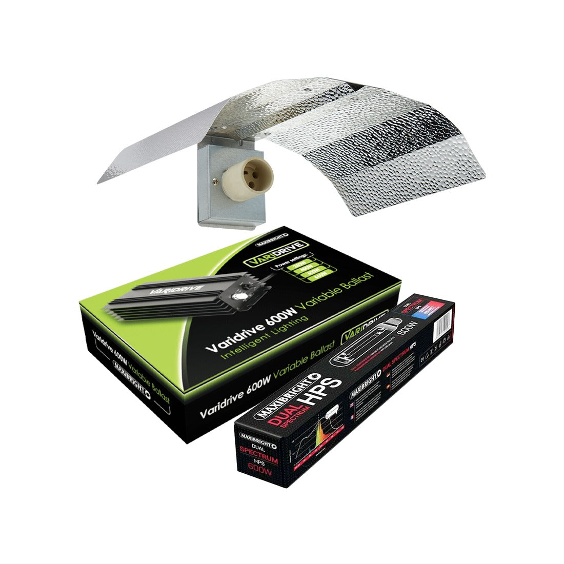 Maxibright Varidrive 600W HPS Kit — Varidrive 600W ballast, Euro wing reflector and Maxibright Dual Spectrum HPS lamp