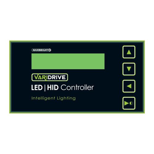 Maxibright Varidrive LED/HID Controller — front panel with LCD screen and four-button menu