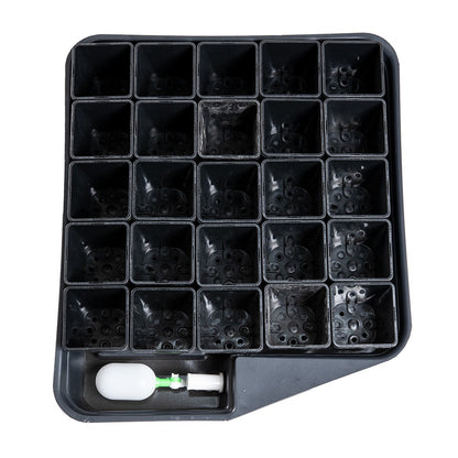 MegaPot Veg Pot from above with 25 square pots in the tray and the float valve in its housing