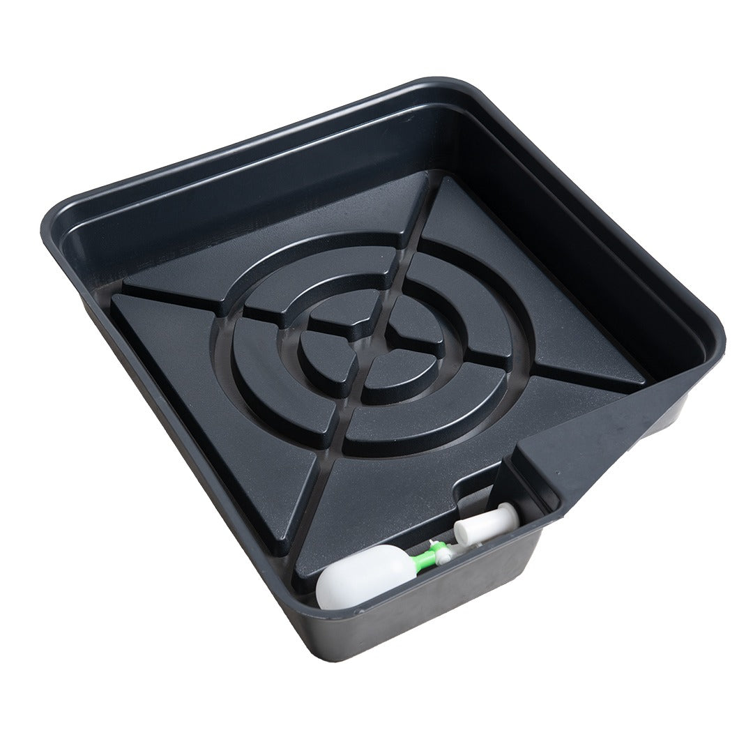 MegaPot Veg Pot empty tray showing the raised, channelled bed and float valve