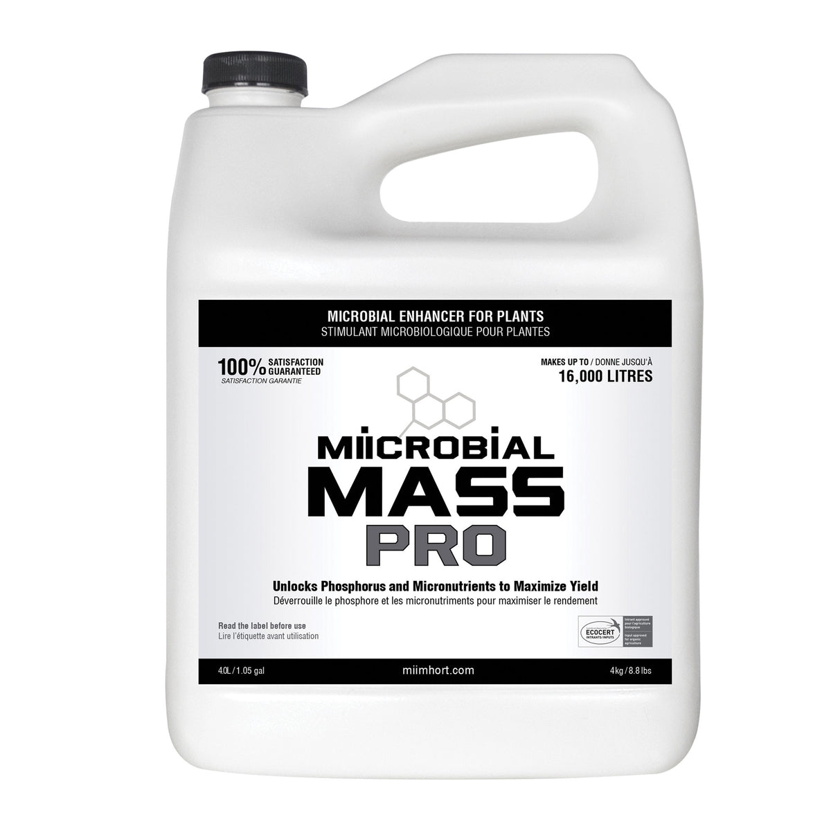 Miim Miicrobial Mass Pro jug, showing MIIM Horticulture branding and product label