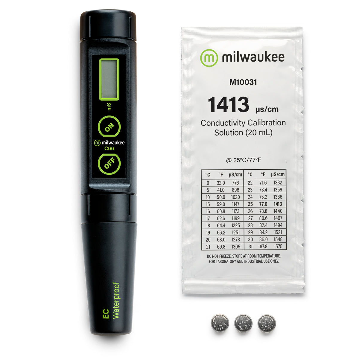 Milwaukee C66 Conductivity Pen with calibration sachet and batteries