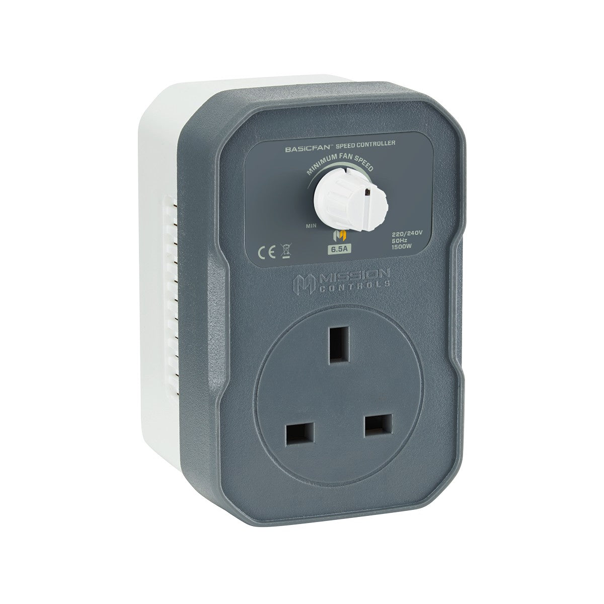 Mission Control BasicFan speed controller unit with dial and UK plug socket