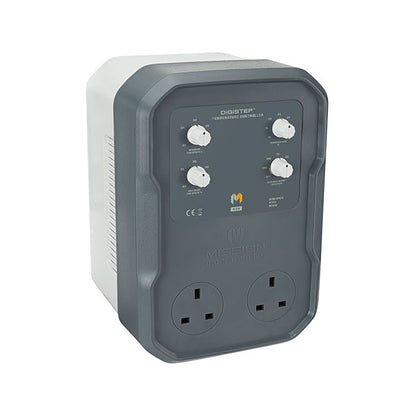 Mission Control DigiStep 16A Controller — angled view showing the four control dials and twin UK sockets