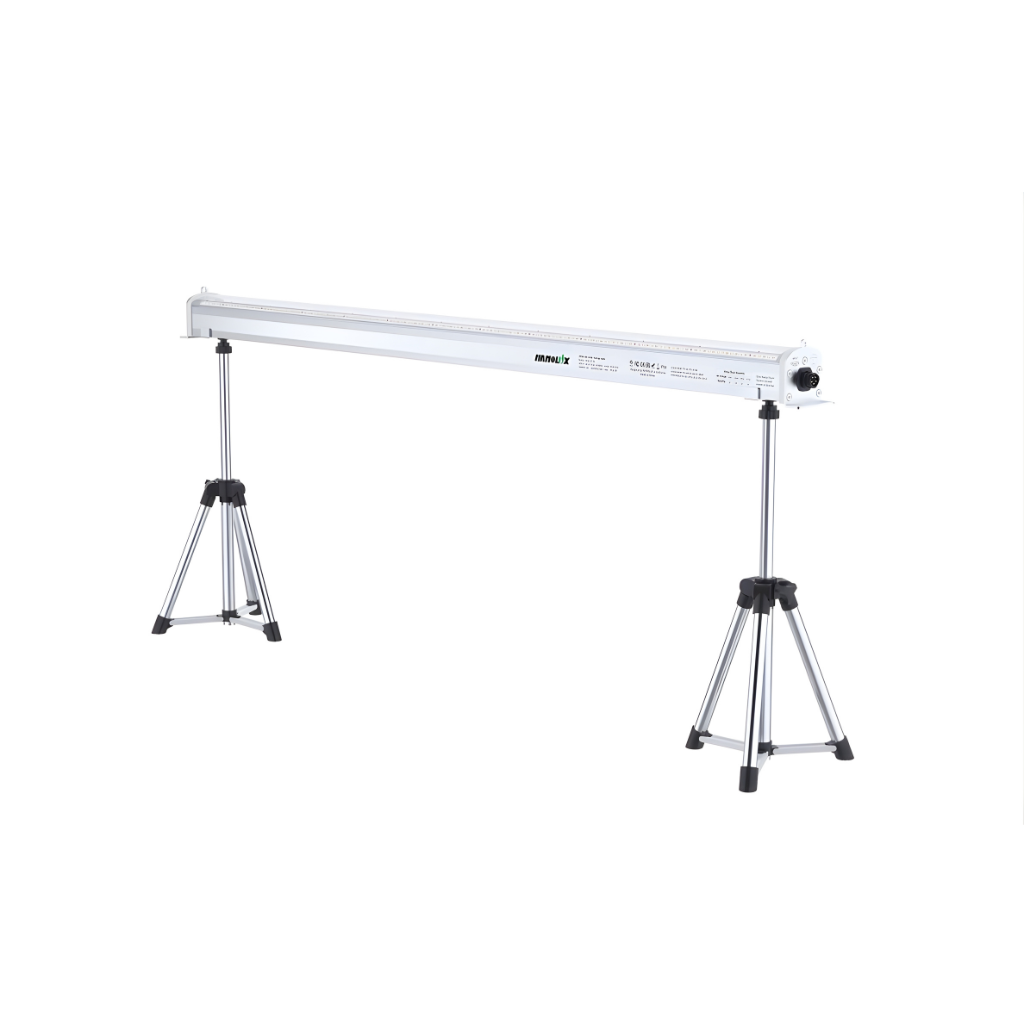 Nanolux Under Canopy LED 135W on stands, angled view showing the driver end