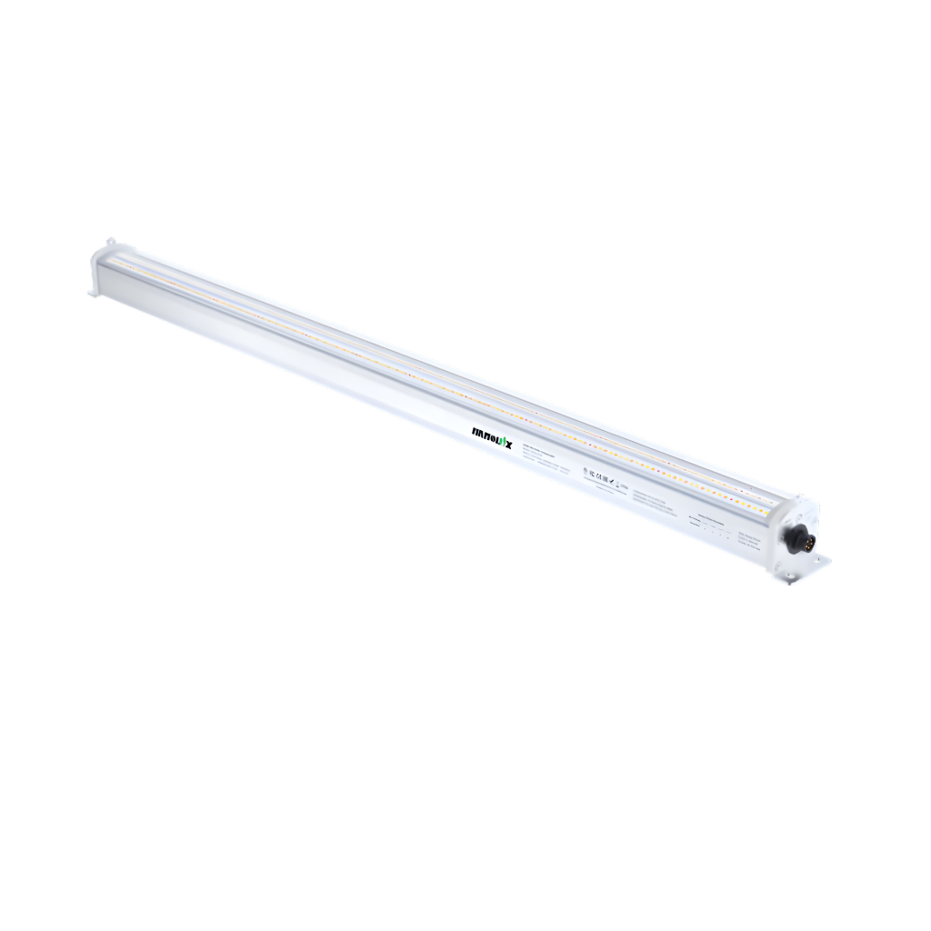 Nanolux Under Canopy LED 135W bar, angled view showing the LED strips and brand marking
