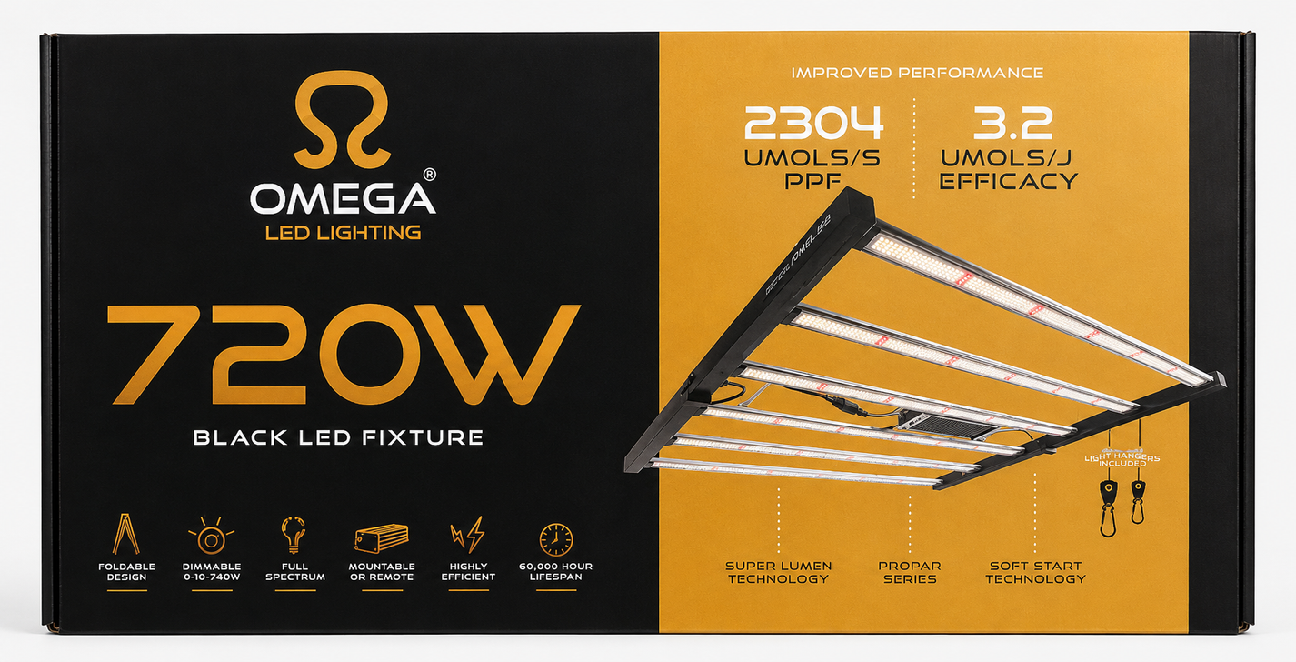 Omega Black 720W LED Grow Light | Budget Full Spectrum 2304 µmol/s