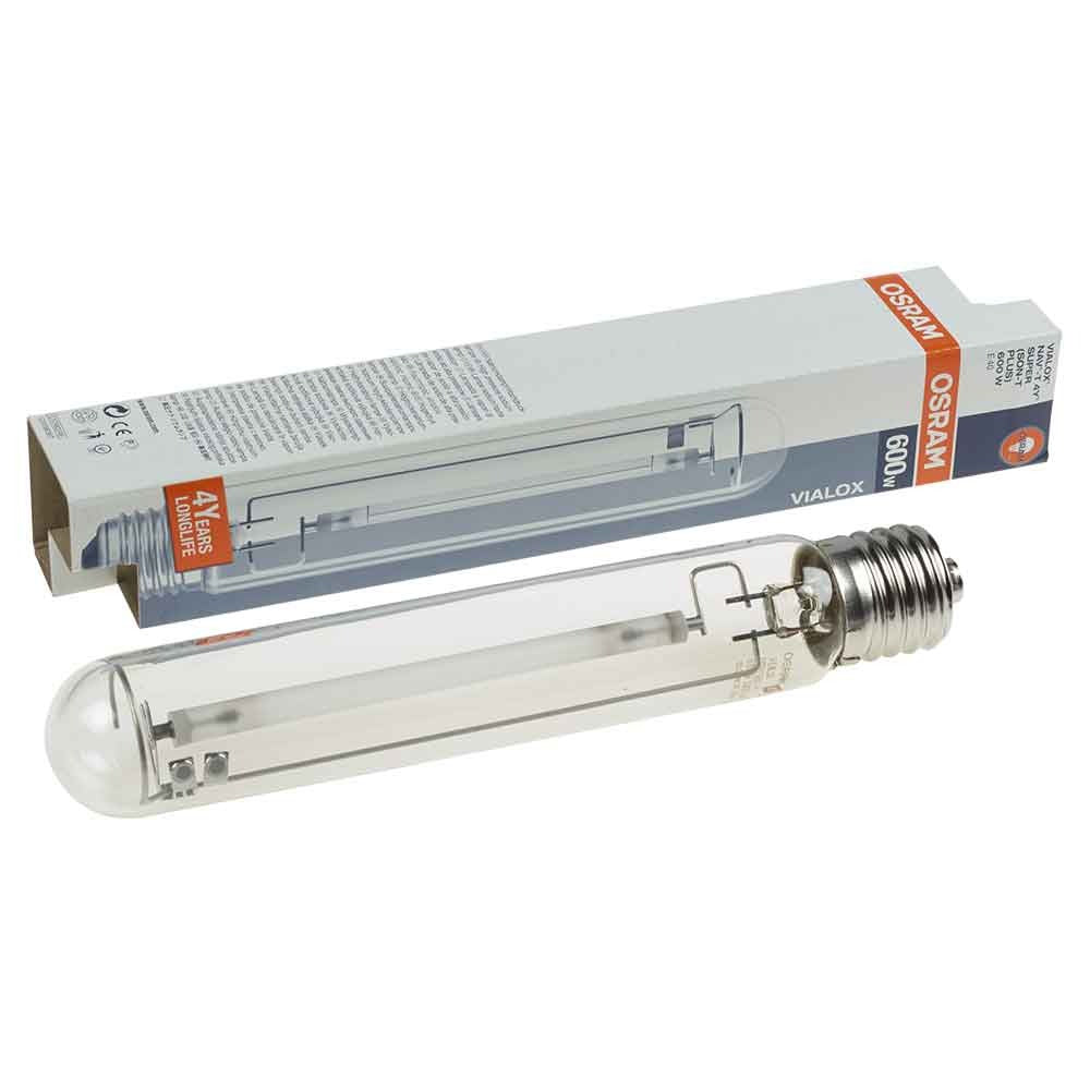 Osram Vialox NAV-T HPS Lamp – 600W SUPER 4Y lamp beside its SON-T PLUS box