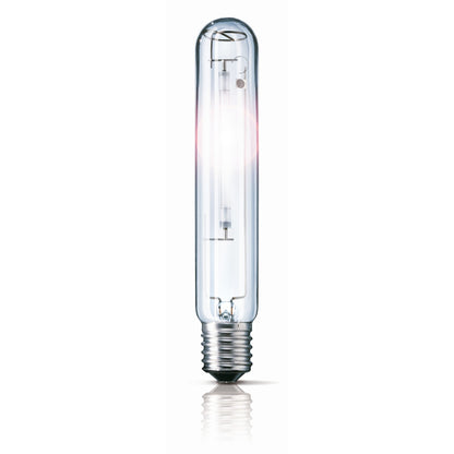 Philips Master SON-T PIA Plus 600W HPS Bulb showing the clear tubular glass and E40 base